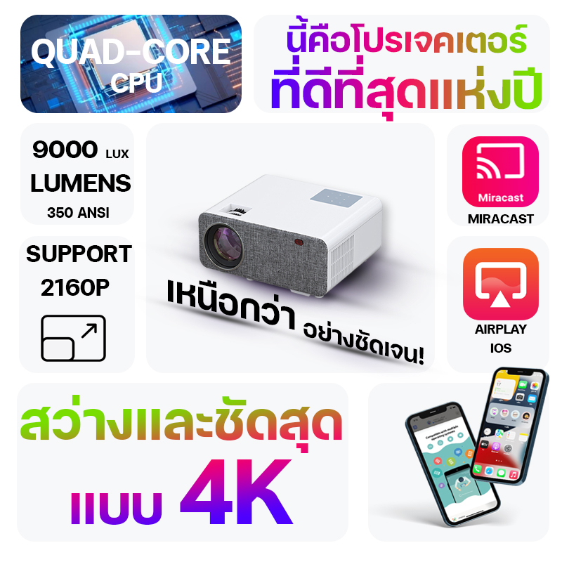 4K PROJECTOR ใหม่ OWLENZ SD500 Android/SD500 Wifiปี2022 ลำโพง+9000lumens โปรเจคเตอร์ ดีกว่า RD828 Wanbo