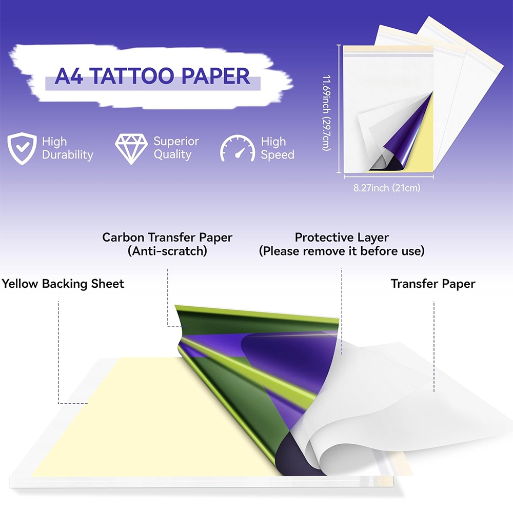 A4 Thermal Tattoo Transfer Paper / กระดาษลอกลายขนาด A4 แบบแผ่น เหมาะสำหรับการใช้ในการพิมพ์ลายสัก