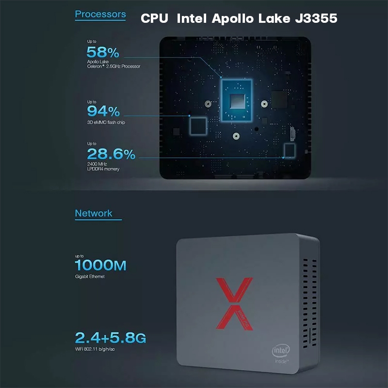 Beelink BT3-X มินิพีซี Intel Apollo Lake J3355 สเปค RAM 4GB DDR4 / ROM 64GB mSATA SSD