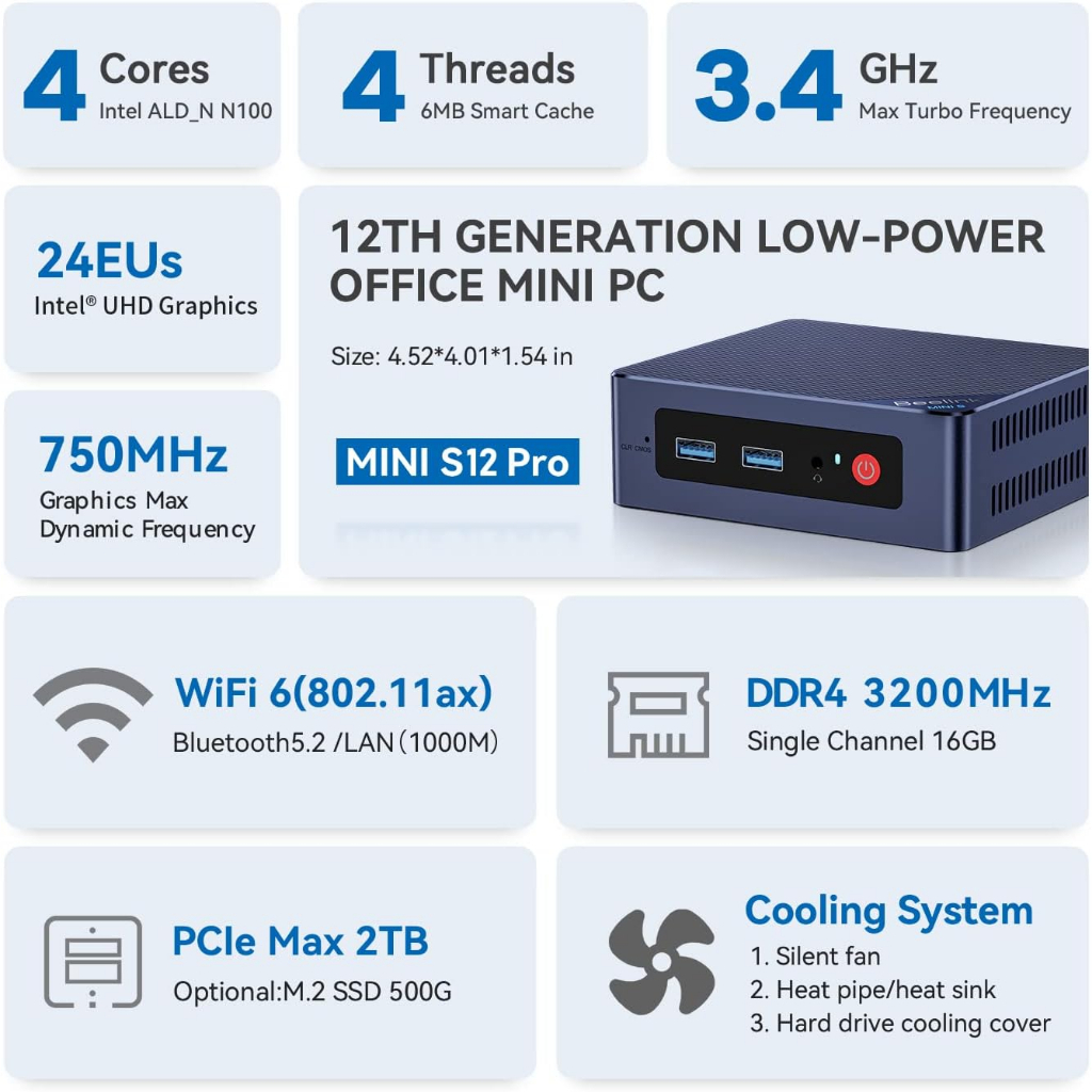 BEELINK MINI S12 Pro CPU INTEL N100(S12Pro) MINI PC คอมพิวเตอร์ตั้งโต๊ะขนาดเล็ก