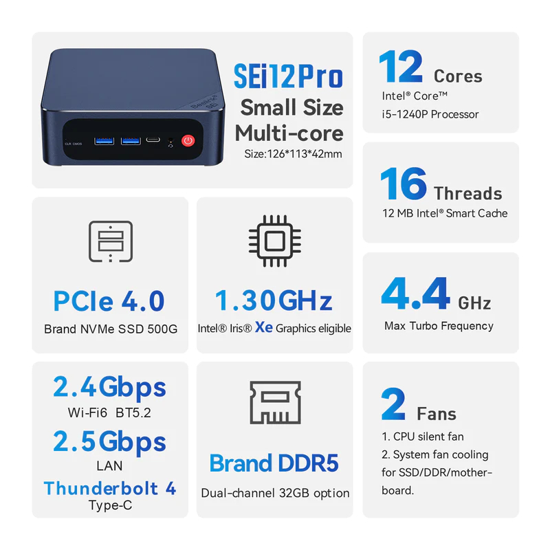 BEELINK SEi12 Pro CPU INTEL Core i5 1240P RAM 16GB/Storage 500GB MINI PC คอมพิวเตอร์ตั้งโต๊ะขนาดเล็ก