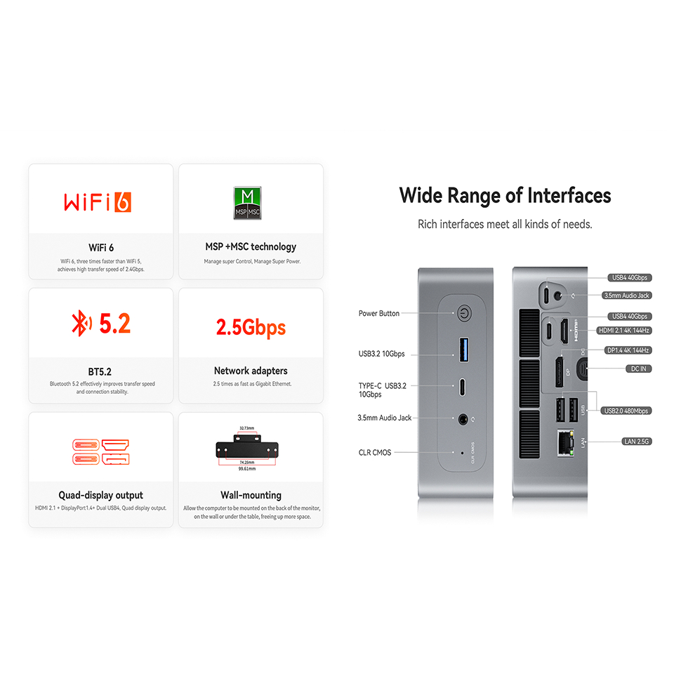 Beelink SER6 MAX 7735HS มินิพีซี office ประหยัดไฟ ทนทาน ขนาดเล็ก Ram16GB Storage 1TB Window11