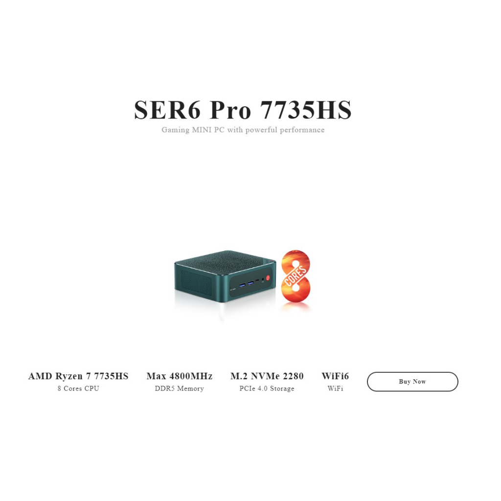 Beelink SER6 Pro Mini PC มินิพีซี Ryzen 7 รุ่น 7735HS WiFi6 RAM 32GB + M.2 NVME SSD 1TB ประกันศูนย์ไทย