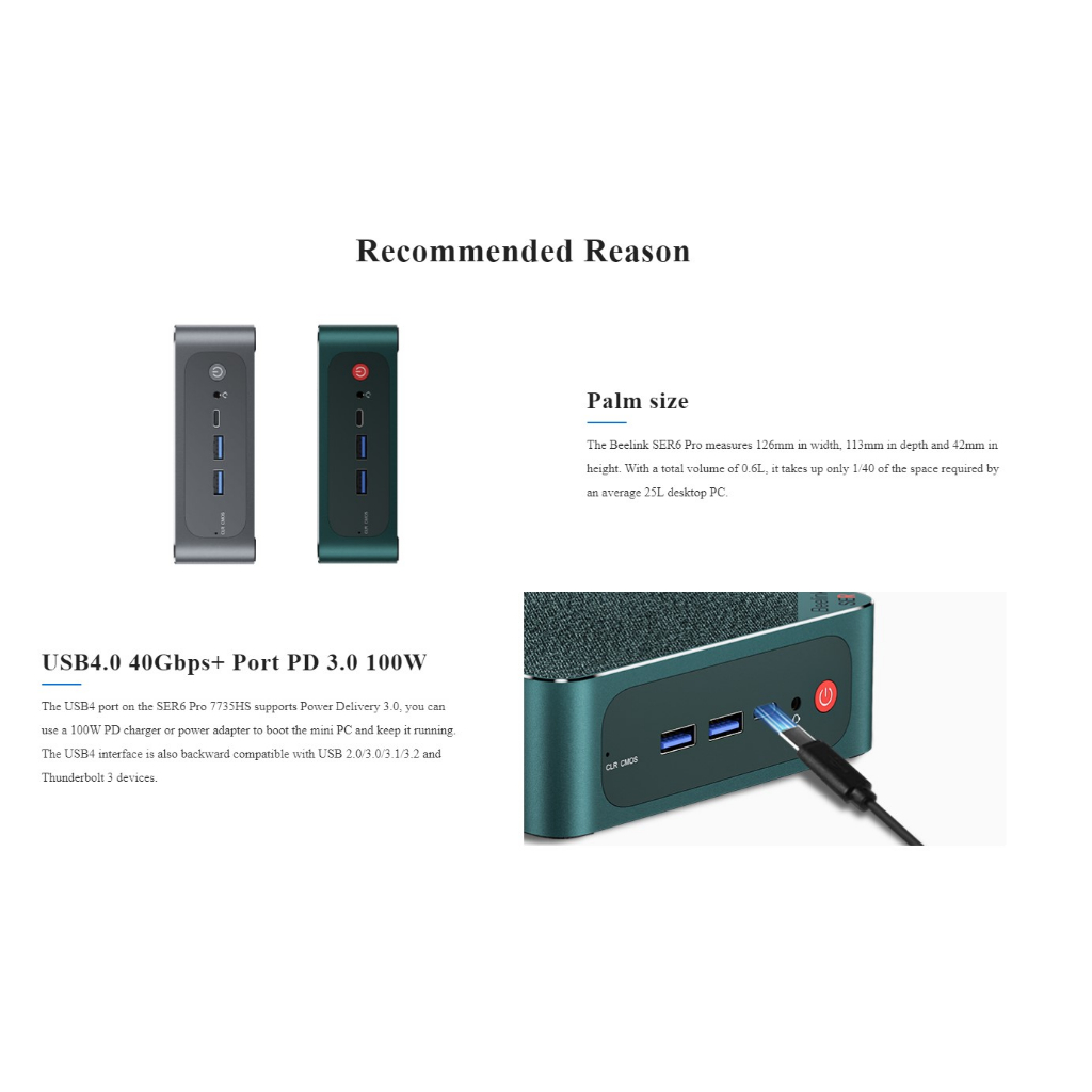 Beelink SER6 Pro Mini PC มินิพีซี Ryzen 7 รุ่น 7735HS WiFi6 RAM 32GB + M.2 NVME SSD 1TB ประกันศูนย์ไทย