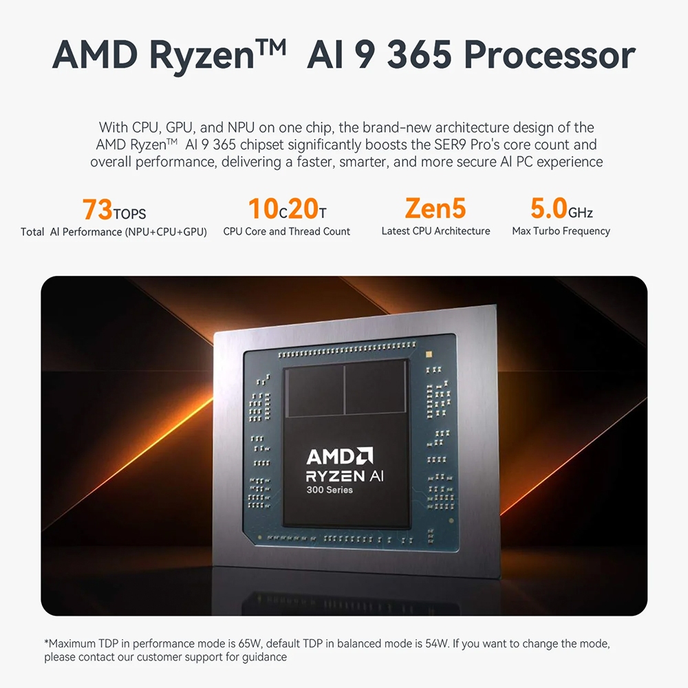 ใหม่ Beelink SER9 Pro AMD Ryzen™ AI 9 365 RAM 32GB (LPDDR5X 8000MHz) / ROM 1TB