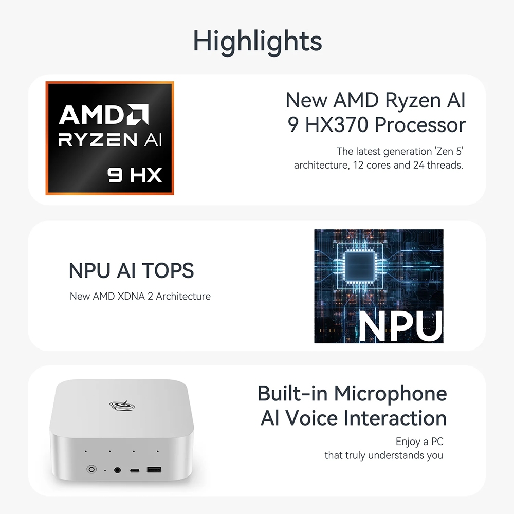 Beelink SER9 Pro ใหม่ล่าสุด AMD Ryzen™ AI 9 HX 370 MINI PC ความจุ RAM 64GB ROM 2TB