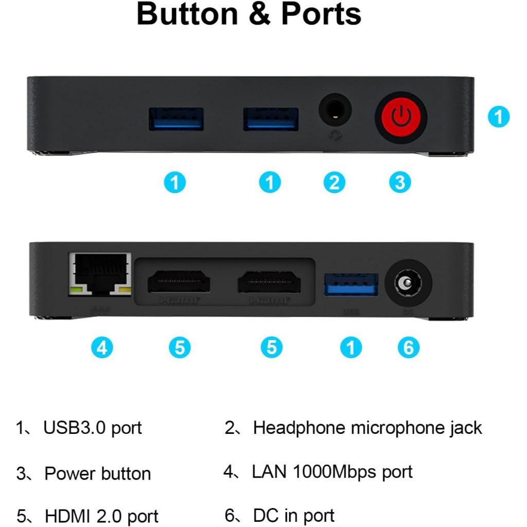 Beelink T5 Mini PC, Celeron N4020 Mini Computer, 4GB + 64GB Micro PC, Small PC Supports Dual HDMI