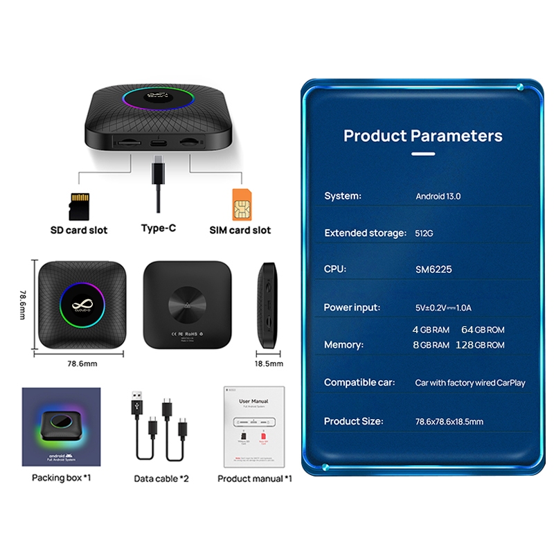 CLOUD-D Ai BOX TBOX Plus,R2 กล่องแอนดรอย APPLE Carplay และ Android Auto AI BOX รถยนต์