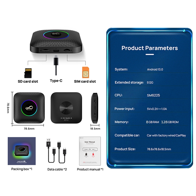CLOUD-D R2 Ai Box Tbox PLUS LED (Ambient) 8GB/128GB กล่องแอนดรอย APPLE Carplay และ Android Auto รถยนต์