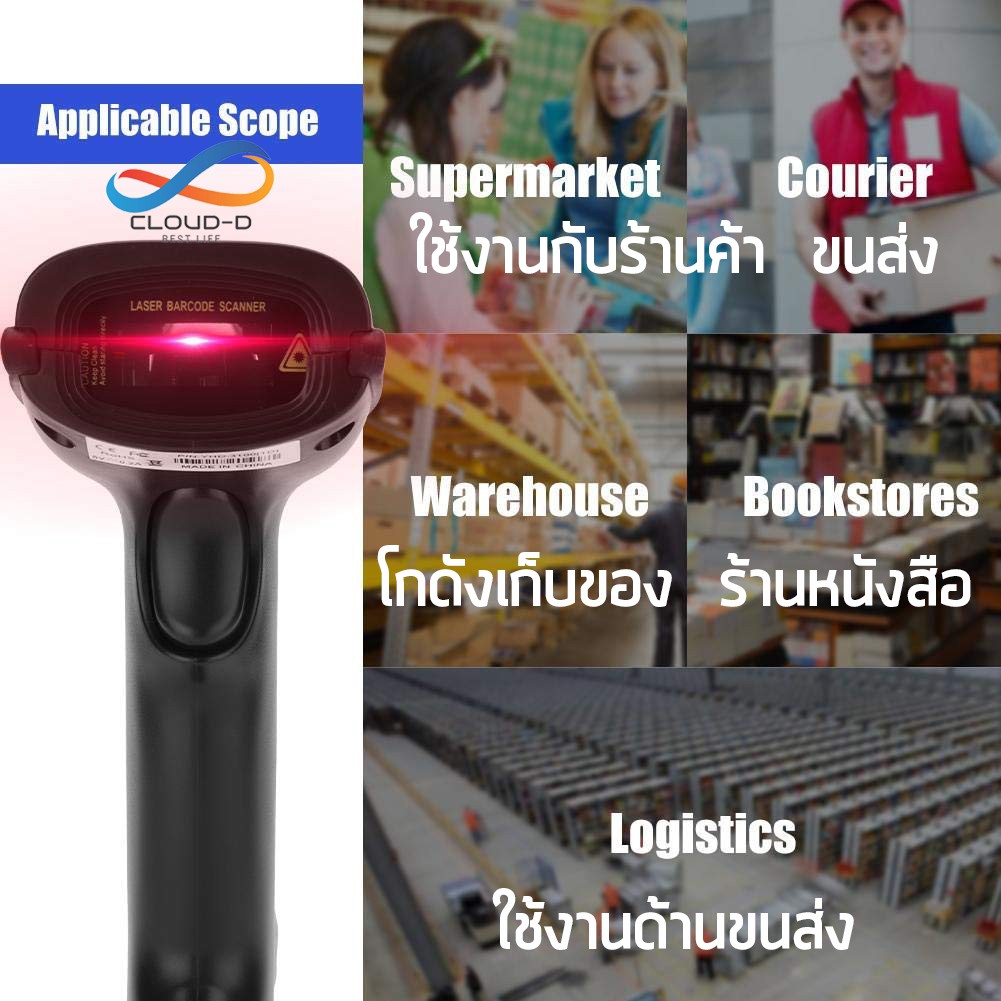 CLOUD W2 Barcode scanner ไร้สายWireless ถูกคุ้ม ! เครื่องอ่านบาร์โค้ด1D ราคาประหยัด+สแกนไวที่สุด รองรับกระแทก 