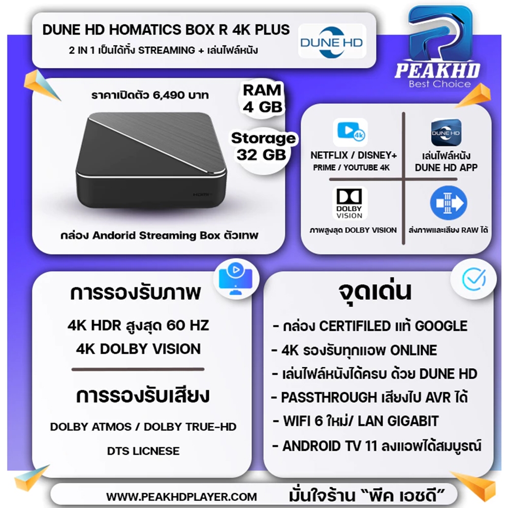 DUNE HD HOMATICS BOX R4K PLUS กล่อง Streaming 4K+Media Player เล่นไฟล์หนังได้+Dune HD Media Center