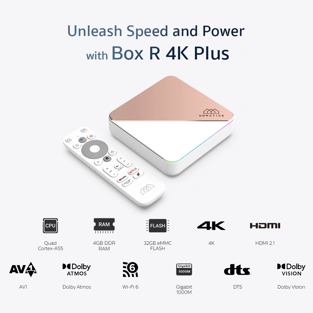 Homatics Box R 4K Plus กล่อง Android TV BOX Streaming ภาพ 4K Dolby Vision Ram4GB/Rom 32GBมีใบอนุญาต