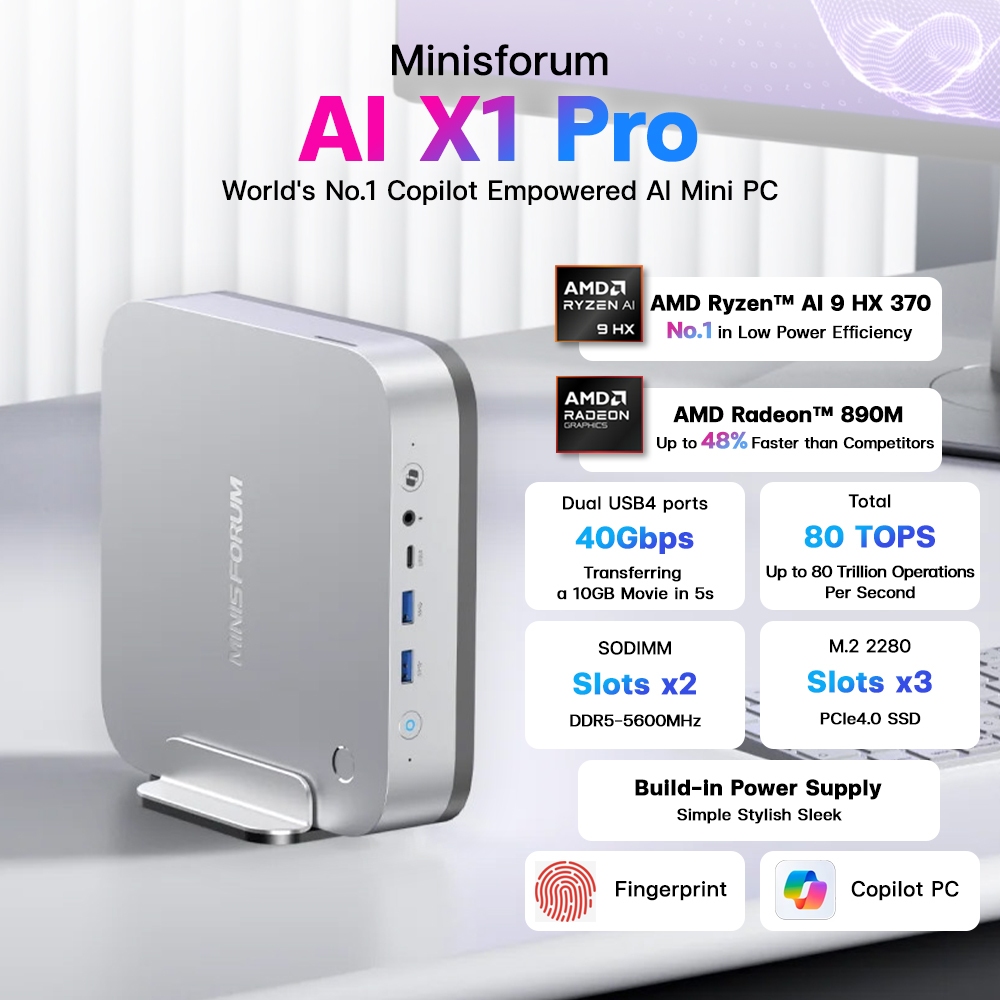 MINISFORUM AI X1 Pro มินิพีซีใหม่ AMD Ryzen AI 9 HX 370 หรือ HX 470 ขนาดความจำ RAM 32GB + ROM 1TB SSD