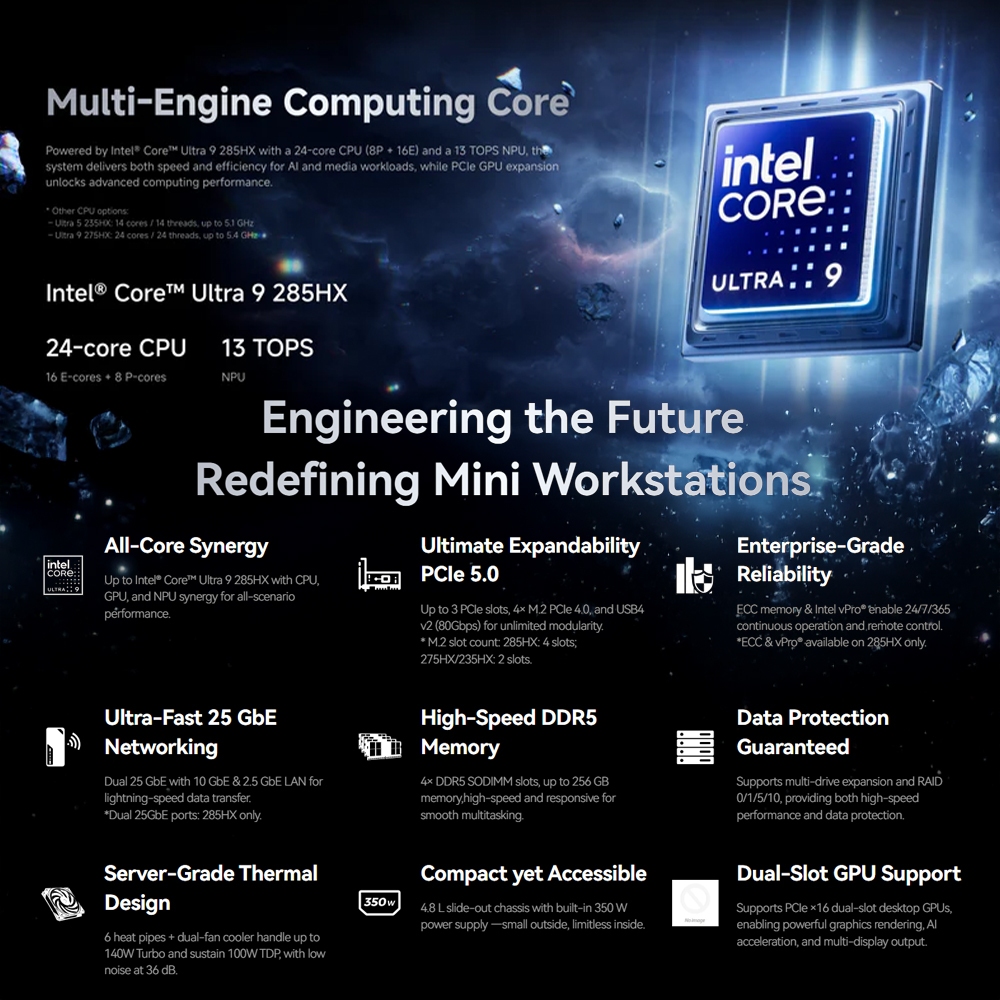 MINISFORUM MS-02 Ultra ใหม่ Intel® Core™ Ultra 9 285HX ความจุ 32GB+1TB SSD
