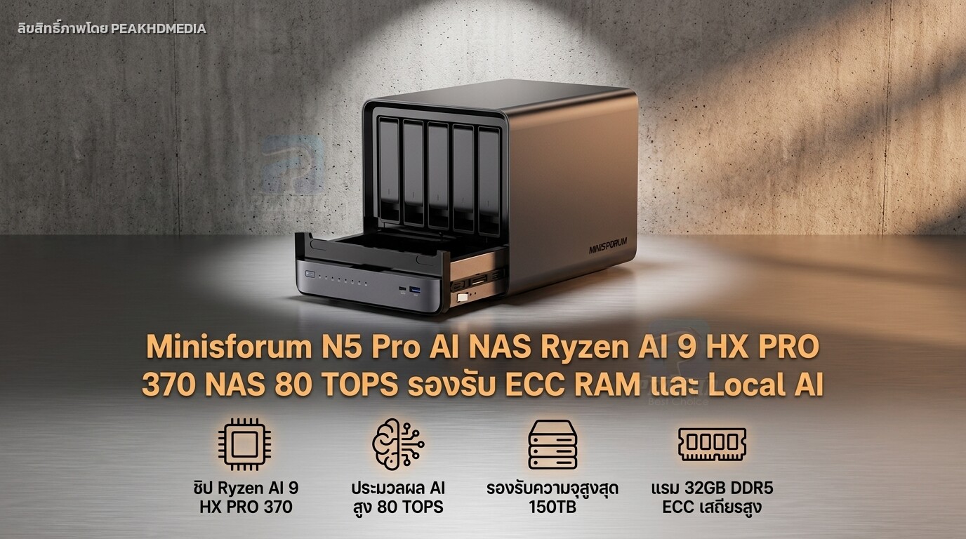 รีวิว Minisforum N5 Pro AI NAS Ryzen AI 9 HX PRO 370 NAS 80 TOPS รองรับ ECC RAM และ Local AI