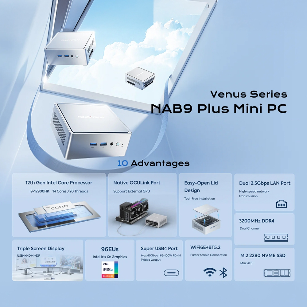 MINISFORUM NAB9 Plus ใหม่ Mini PC with Intel Core i9 12900HK ขนาด RAM 32GB DDR4 ROM 1TB PCIe4.0 SSD
