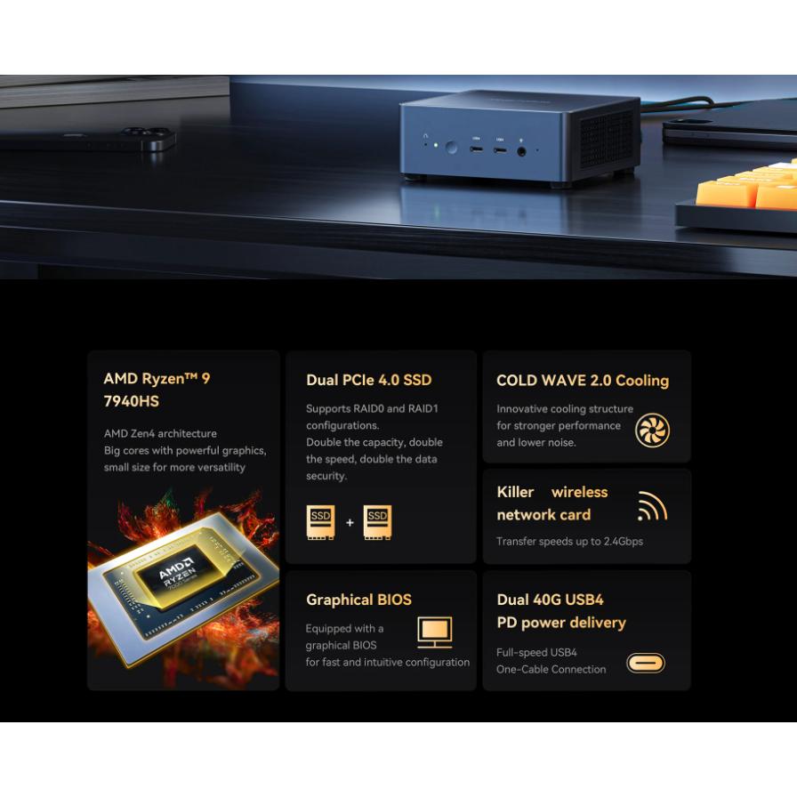 MINISFORUM UM790 Pro รุ่นใหม่ AMD Ryzen 9 7940HS ขนาด Ram 16GB+ Rom 1TB