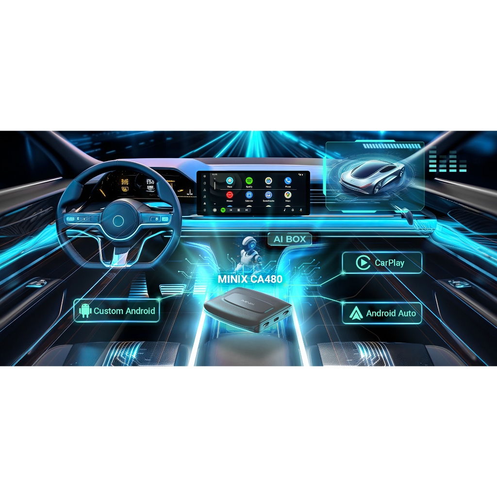 Minix CA480 Wired CP to Android Al Media Hub สำหรับ Carplay / Android 12 / RAM 8GB+ROM 128GB