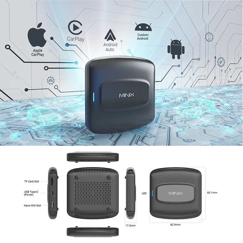 Minix CA480 Wired CP to Android Al Media Hub สำหรับ Carplay / Android 12 / RAM 8GB+ROM 128GB
