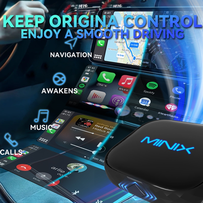 Minix CP85 2-in-1 Wired CarPaly/Android Auto รองรับการเชื่อมต่อมือถือแบบไร้สาย