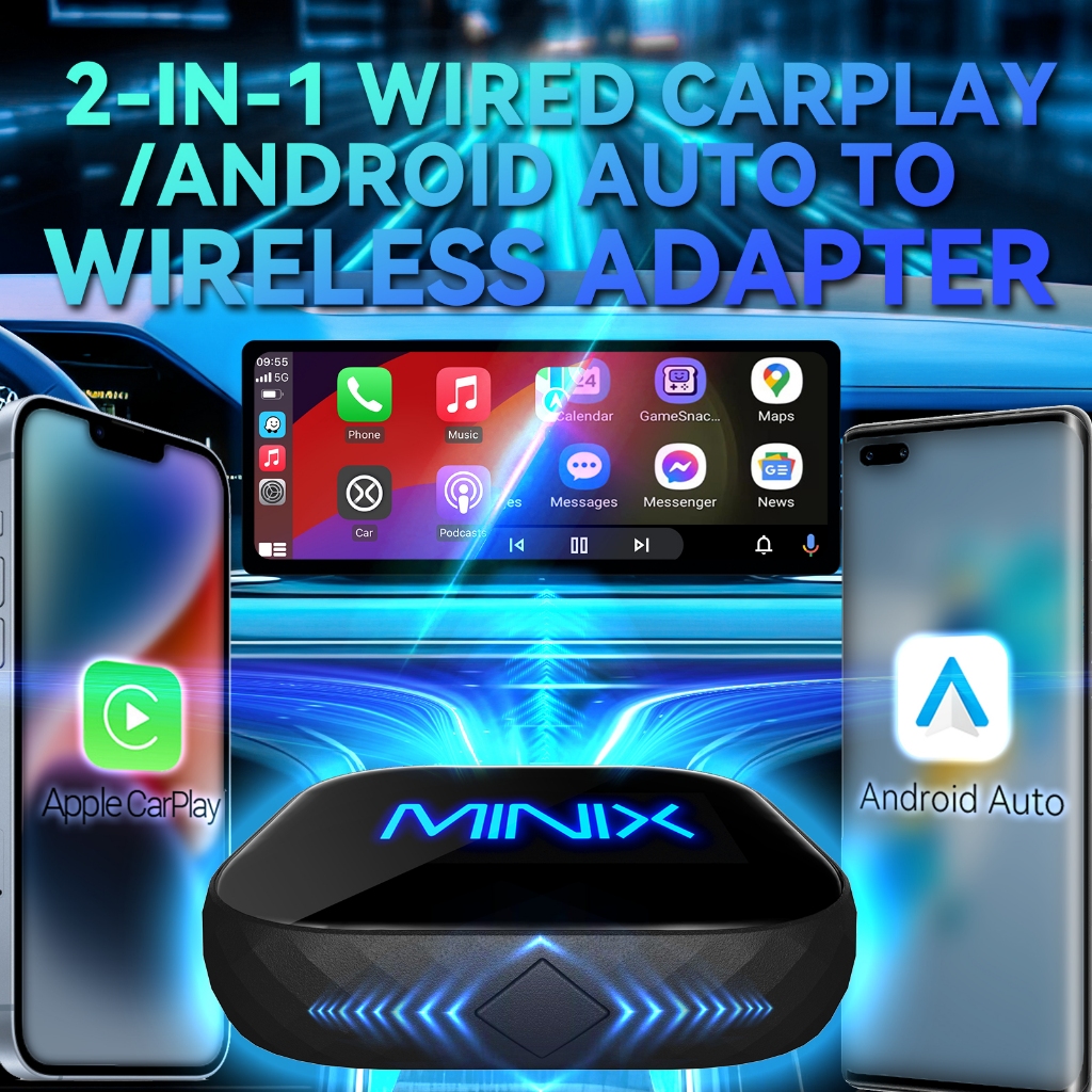Minix CP85 2-in-1 Wired CarPaly/Android Auto รองรับการเชื่อมต่อมือถือแบบไร้สาย