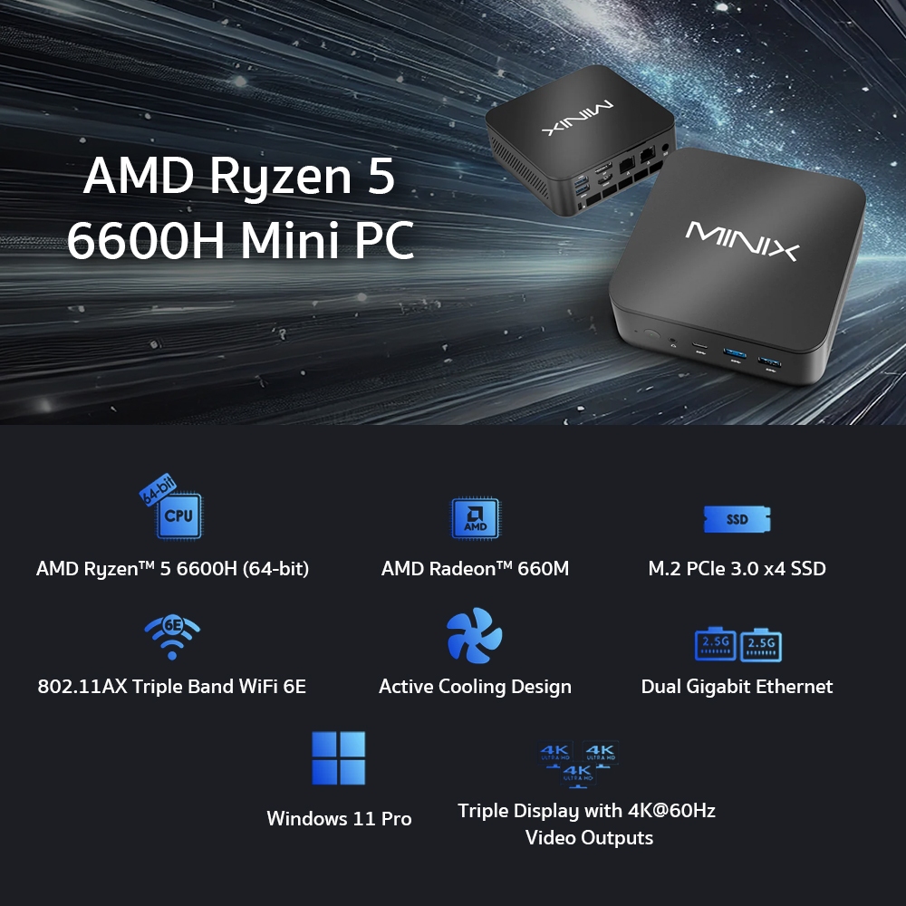 Minix NGC NR660 Mini PC รุ่นใหม่ล่าสุด หน่วยประมวลผล AMD Ryzen™ 5 6600H ความจุ RAM 16GB / ROM 512GB