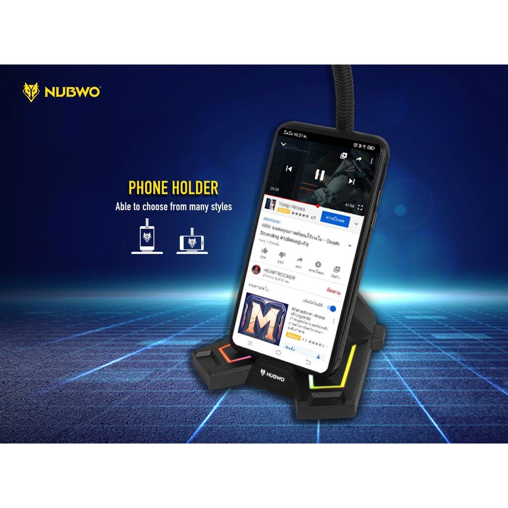 NUBWO M-31 SCYTHER ไมโครโฟนโคตรเทพ เสียงชัดเจน พร้อมจุดที่วางมือถือมาด้วย ไฟเรืองแสงSpectrum LED ที่ฐาน