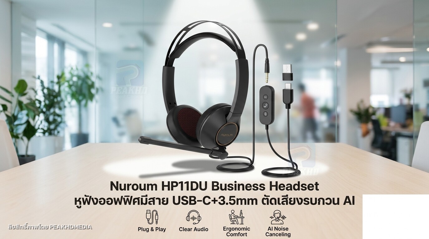 รีวิว Nuroum HP11DU Business Headset หูฟังออฟฟิศมีสาย USB-C+3.5mm ตัดเสียงรบกวน AI