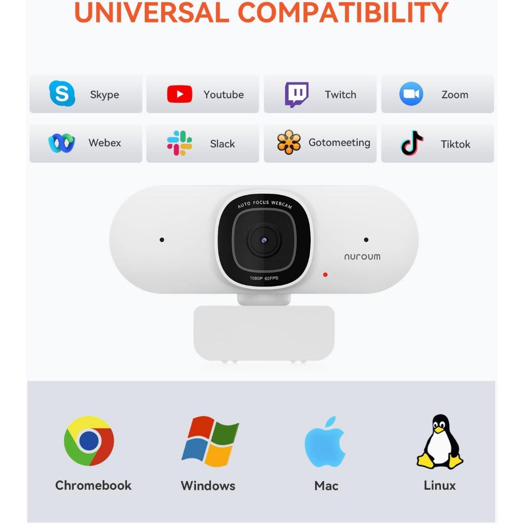 Nuroum V15-AF 2K Image Webcam For Streaming กล้องเว็บแคม Video 1080p