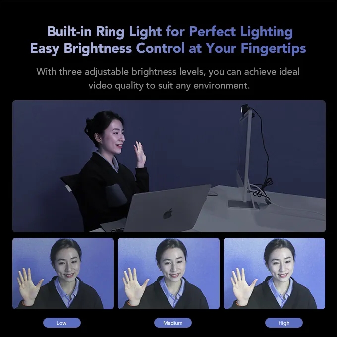 Nuroum V32-AFL 4K Webcam+Ring Light For Streaming ไมโครโฟนตัดเสียงรบกวนแบบคู่ กล้องเว็บแคมพร้อมไฟปรับความสว่าง