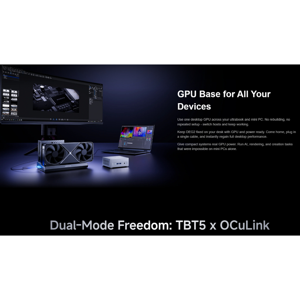 (Official) Minisforum DEG2 eGPU Dock OCuLink and Thunderbolt 5 ports Optimized for AI and Creation Workflows