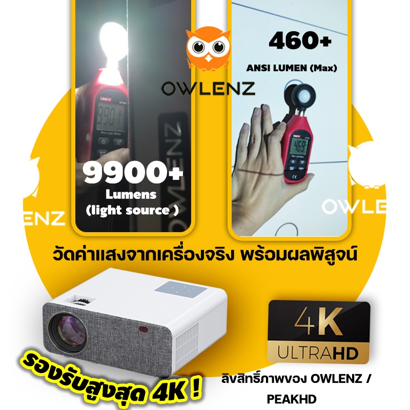 OWLENZ SD500 รุ่น Android โปรเจคเตอร์รองรับ 4K ภาพ Native 1080P สว่างสูง 9000 Lux lumens