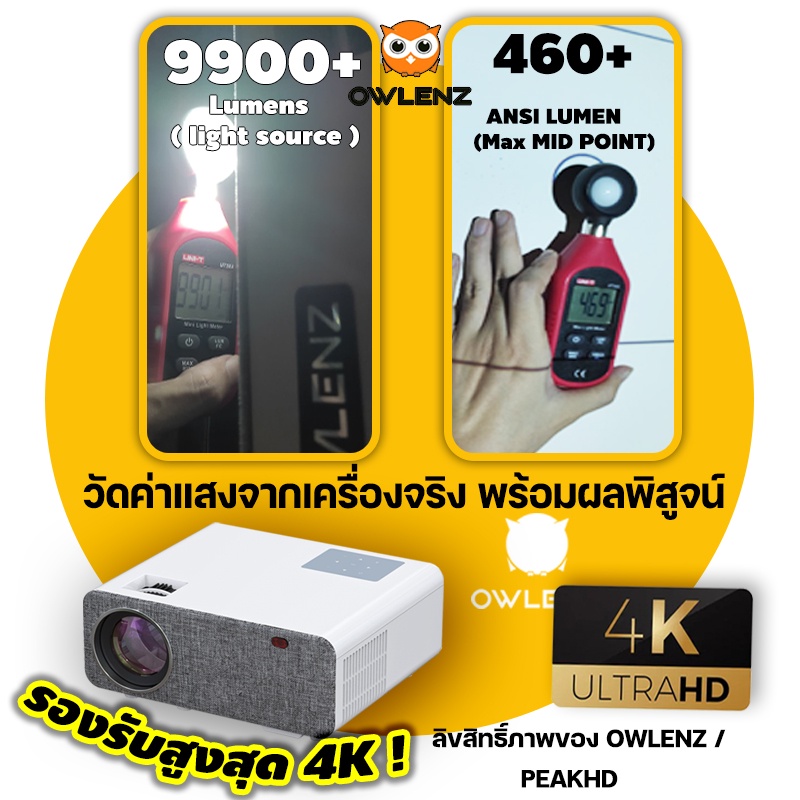 โปรเจคเตอร์ OWLENZ SD500S 4K PROJECTOR ลำโพงในตัว + แสง 9000lumens และ Android 9.0