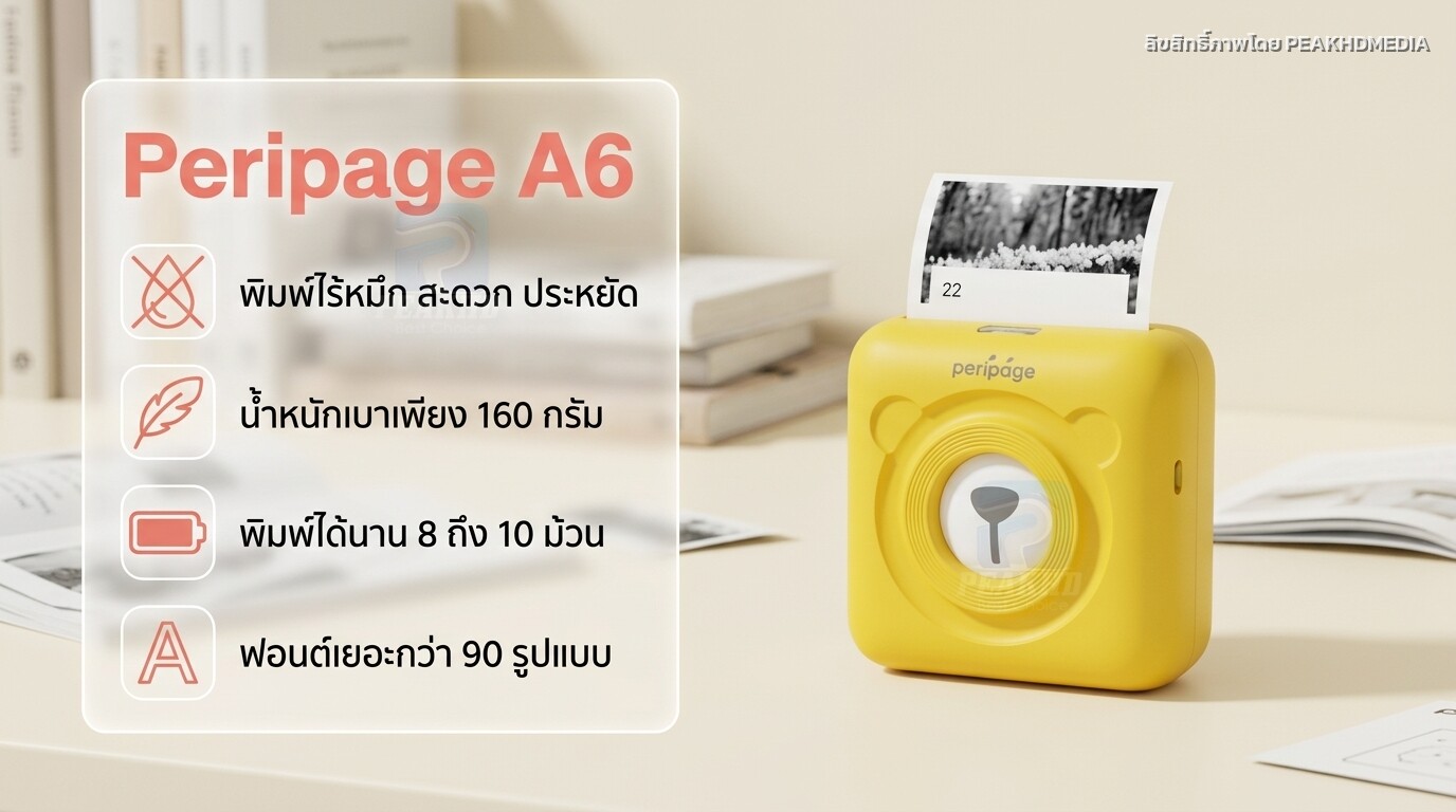 รีวิว Peripage A6: เครื่องพิมพ์พกพาไร้หมึก Bluetooth ขนาดเล็ก — สเปก จุดเด่น การใช้งานจริง
