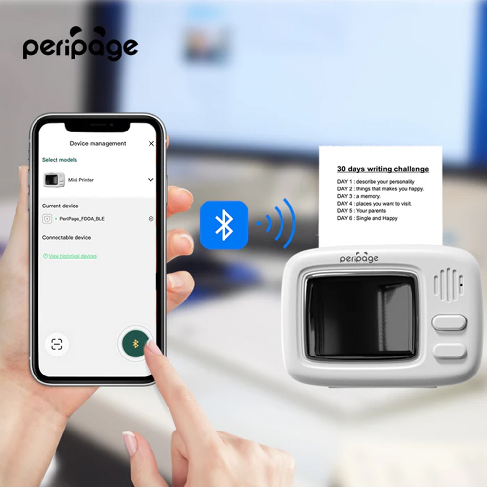 Peripage Mini Printer A2 รุ่นใหม่ล่าสุด เครื่องปริ้นพกพาไร้สาย เชื่อมต่อมือถือได้