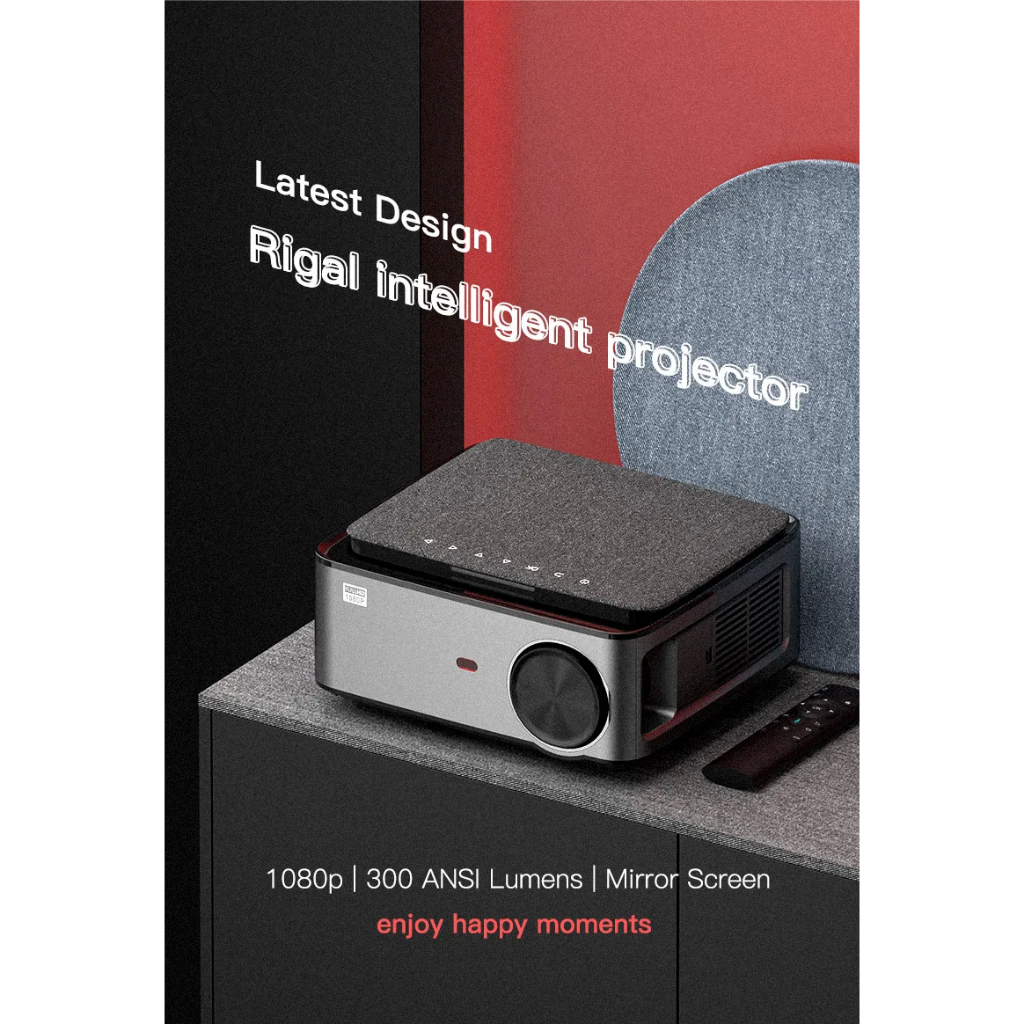 RIGAL 828 โปรเจคเตอร์ Android 9.0 Native 1080P และแสงสว่างสูง 300 ANSI lumens