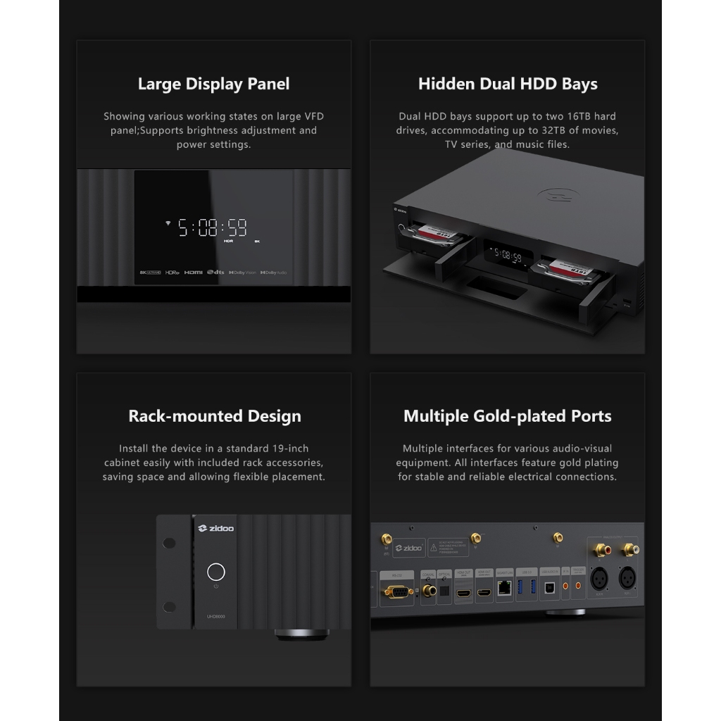 Zidoo UHD8000 ใหม่ เครื่อง Media Player 8K โปรเซสเซอร์ Amlogic S928X-K OS Android 11 Storage 8GB+64G