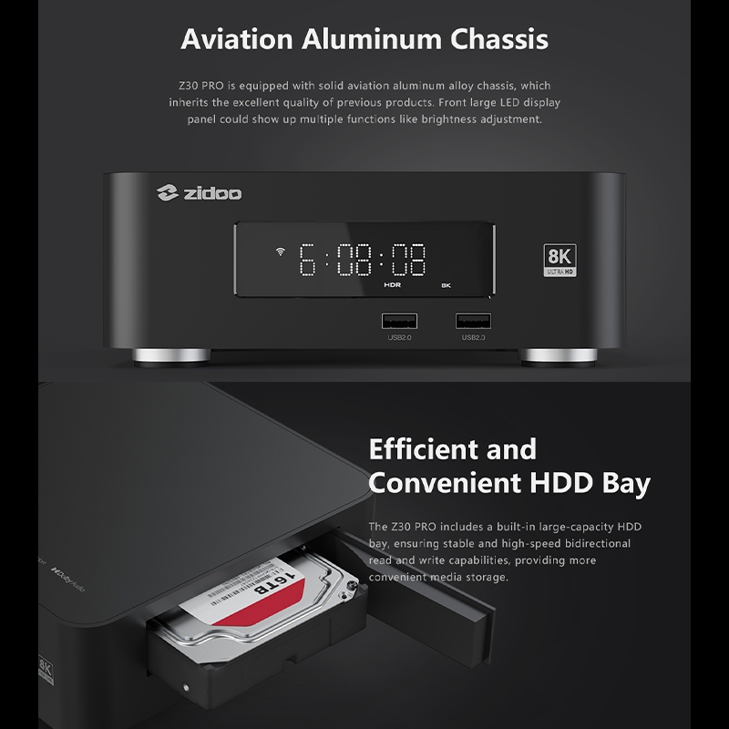 ใหม่! Zidoo Z30 Pro Media Player 8K Amlogic S928X-K RAM 6GB ROM 64GB Android 11 เครื่องเล่นไฟล์หนัง