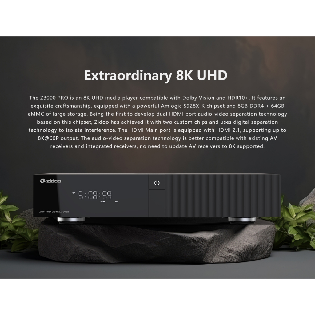 Zidoo Z3000 Pro ใหม่เครื่องเล่น 8K Media player New Amlogic S928X-K 64-bit RAM 8GB+64GB Android 11 OS