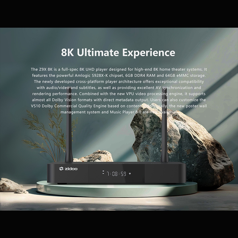 ใหม่! Zidoo Z9X 8K เครื่องเล่นไฟล์หนัง Media player Amlogic S928X-K RAM 6GB ROM 64GB Android 11
