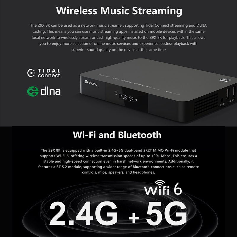 ใหม่! Zidoo Z9X 8K เครื่องเล่นไฟล์หนัง Media player Amlogic S928X-K RAM 6GB ROM 64GB Android 11